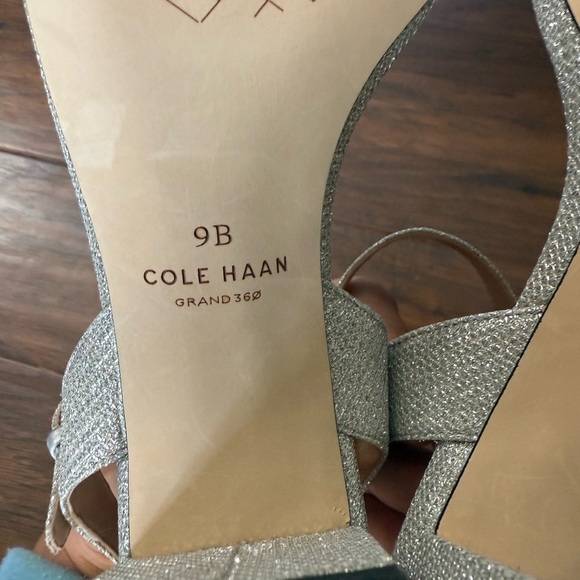 NWT Cole Haan Josie Block Heel Silver Glitter Ankle Strap Dress Sandals-Size 9B - Picture 12 of 13